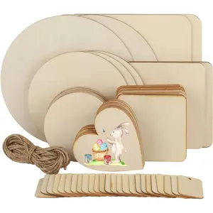65 Pieces Untreated Wooden Board for Crafts,Round Square Heart-Shaped Wooden Discs,Blanks,Pyrography Painting,Writing,Staining Wooden Plate Set for DIY Crafts,Hand Tools Kits
