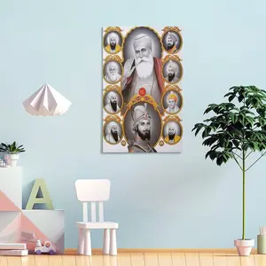 Guru Nanak Dev Ji with Gobind Singh 10 Sikh Gurus Poster Print Photo Art Canvas Poster Home Decorative Bedroom Modern Decor Posters 12x18inch(30x45cm) Decoration Artistic