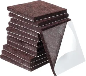 12Pcs Square Felt Furniture Pads 2 inch x 2 inch Self-Adhesive Table Leg Floor Protectors Cuttable Anti Scratch Furniture Pads for Hardwood Floors (Brown)