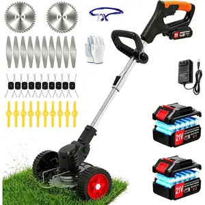 Electric Weed Wacker Cordless Eater, 21V String Trimmer  , 3 in 1 Lightweight Grass Trimmer/Brush /Edge, 4 Types , Weed Trimmer with Wheels for Lawn Yard Garden