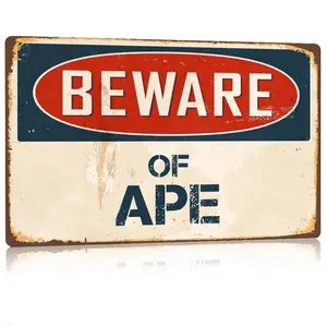 Beware of Ape Sign,8x12 Inch Aluminum Vintage Warning Sign,Weatherproof Outdoor Novelty Security Sign,Rust-Free Metal Funny Yard Sign for Home Garden Decor