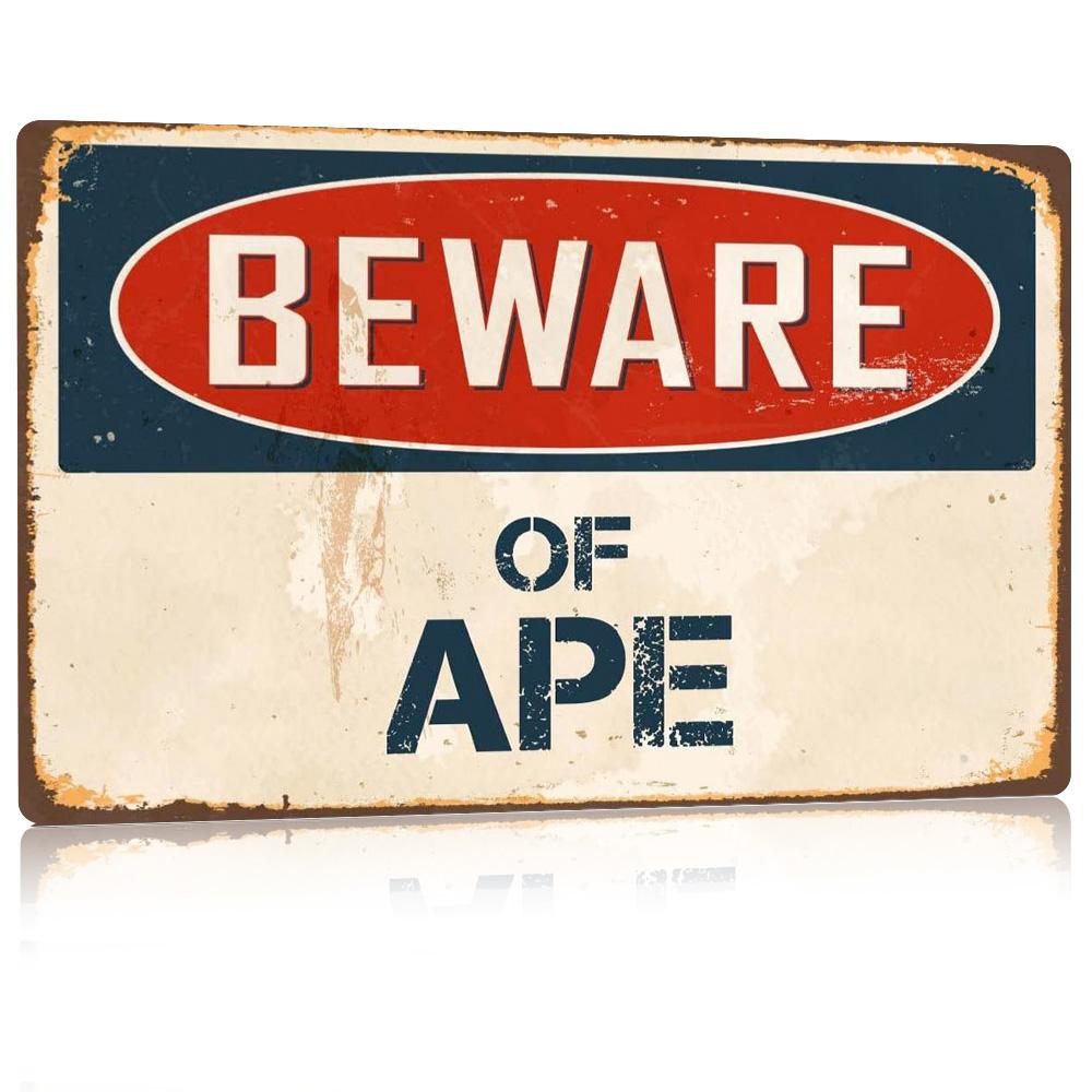 Beware of Ape Sign,8x12 Inch Aluminum Vintage Warning Sign,Weatherproof Outdoor Novelty Security Sign,Rust-Free Metal Funny Yard Sign for Home Garden Decor