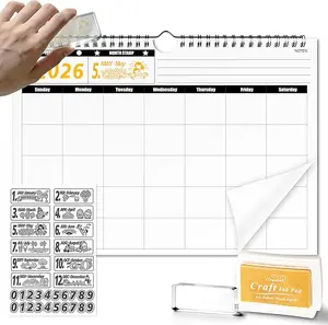 Jingago Customizable Wall Calendar with Reusable Month & Year Stamps, 24 Sheet Monthly Planner for Home Office School