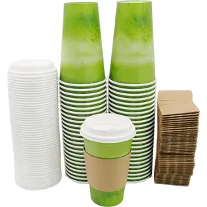 Coffee Cups Special Green Grass Design, Disposable Hot Paper Cup,To Go Hot Cups for Coffee, Hot Liquid, , Juice,Suitable for Party, Picnic, Travel, and Events (16 oz , 50 Count,Green)