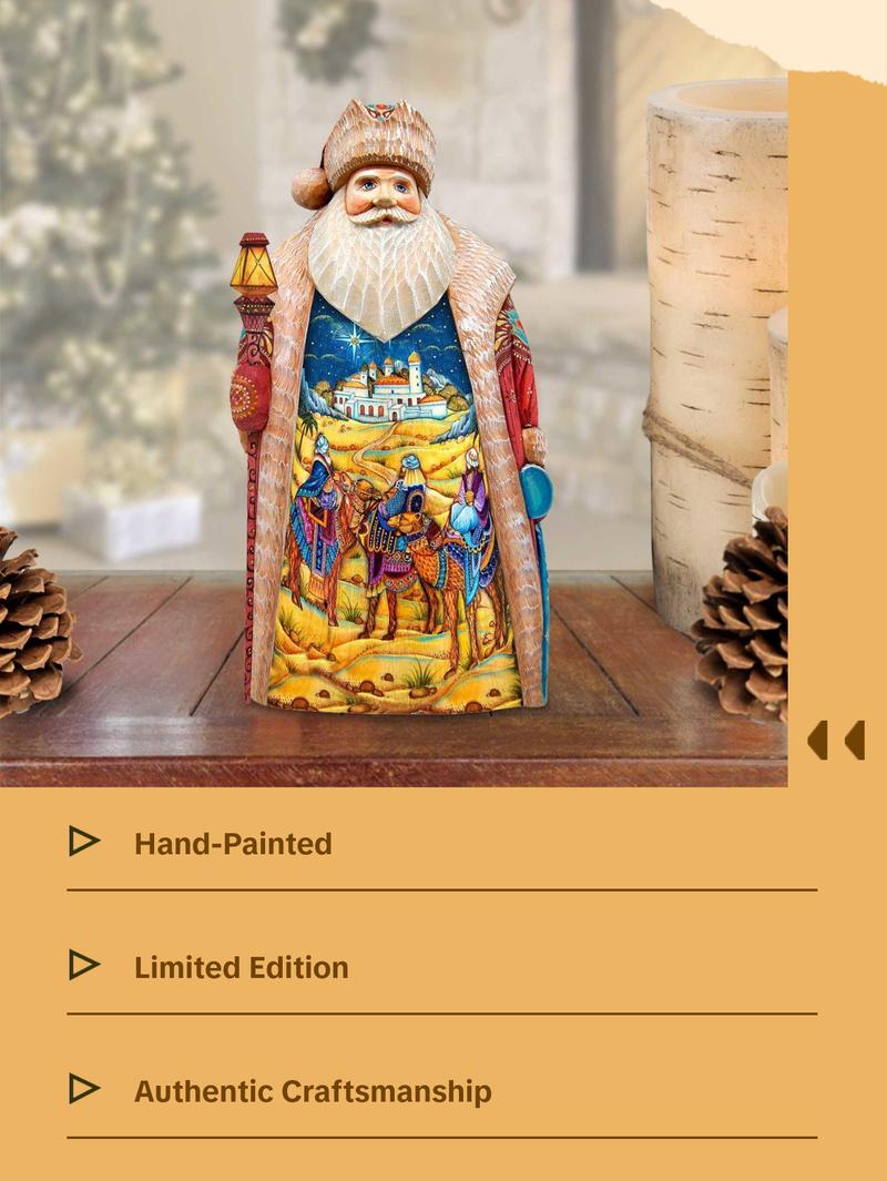 Three Kings Santa Hand-Painted WOODCARVED Masterpiece by G. DeBrekht - Nativity Holiday Decor - 210223SE