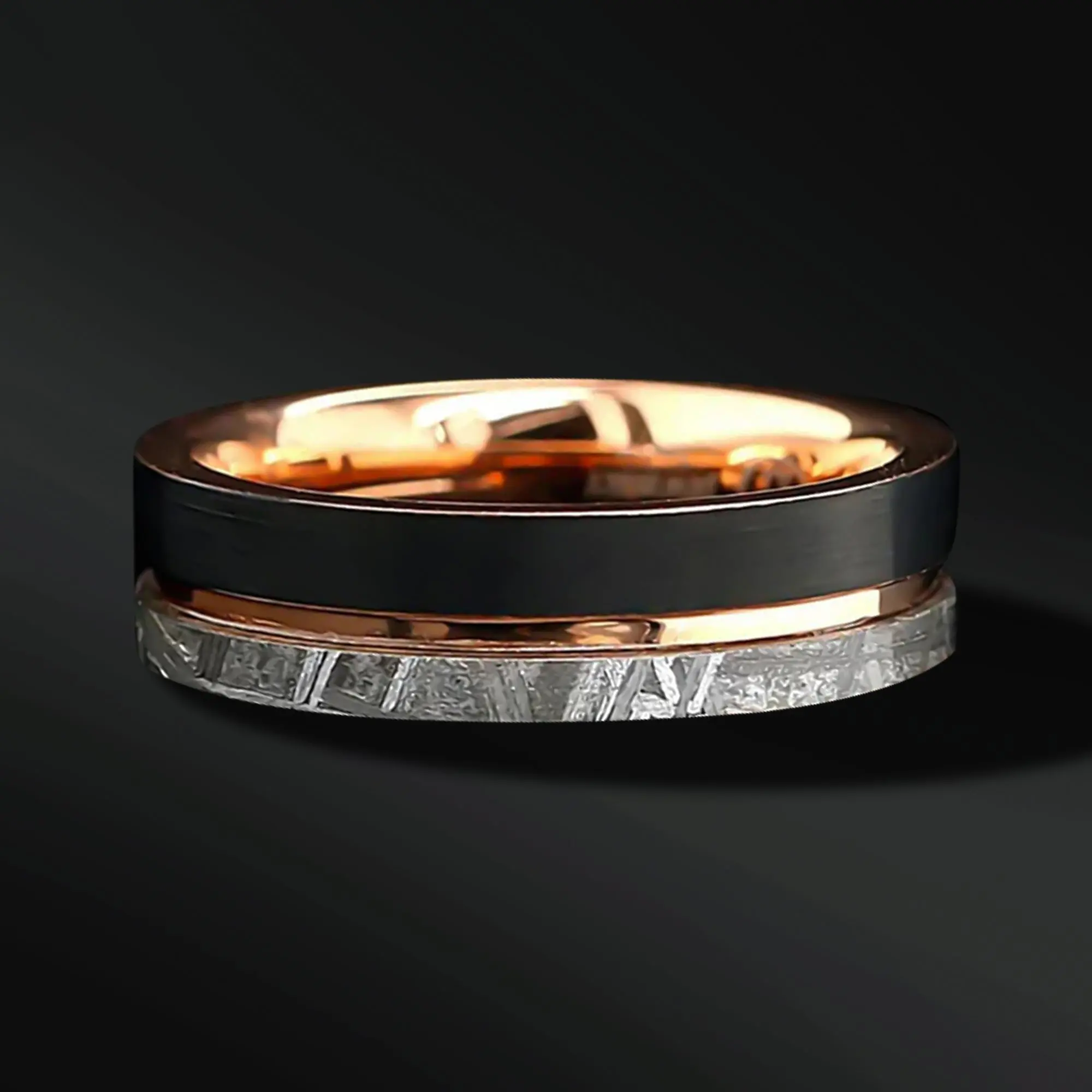 Meteorite Ring Tungsten Black & Gold Wedding Band