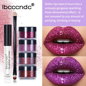 ibcccndc Glitter Lip Gloss Set with Primer Brush & Glitter - 4ml Primer 10g Glitter 8-Hour Sparkling Effect 159/Box Packaging US Makeup Cosmetic Glossy