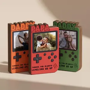 Personalized Fathers Day Gift for Gamer Dad, Custom Photo Dad Frame, Retro Game Console Photo Wooden Block Sign, Game Lover Room Decor