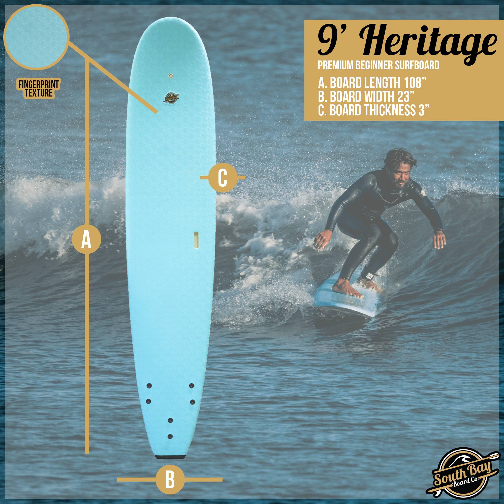 9' Heritage Premium Beginner Surfboard 9' Heritage Premium Beginner Surfboard