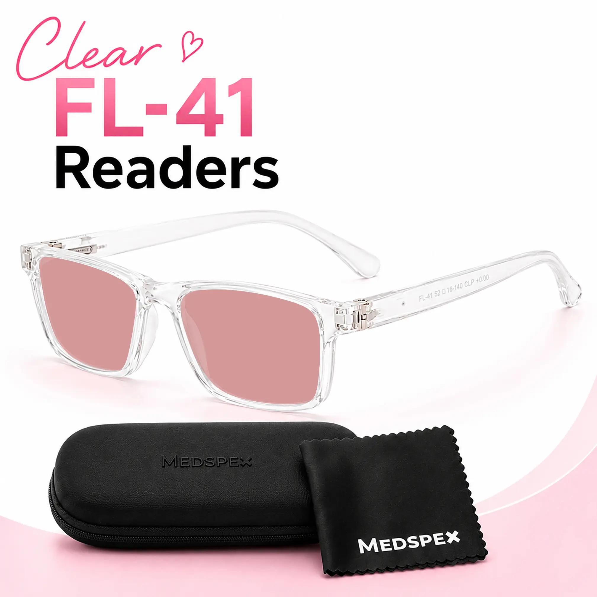 Medspex L2007 C3 Crystal Daily FL-41 Pink Tinted Light Filtering Reading Glasses