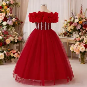 0058 Kids Young Girl Party Dress Mesh Long Dress Princess Style Gown For Wedding Birthday Kids Young Girl Princess Gown Partywear Royal Blue Dress For Girls