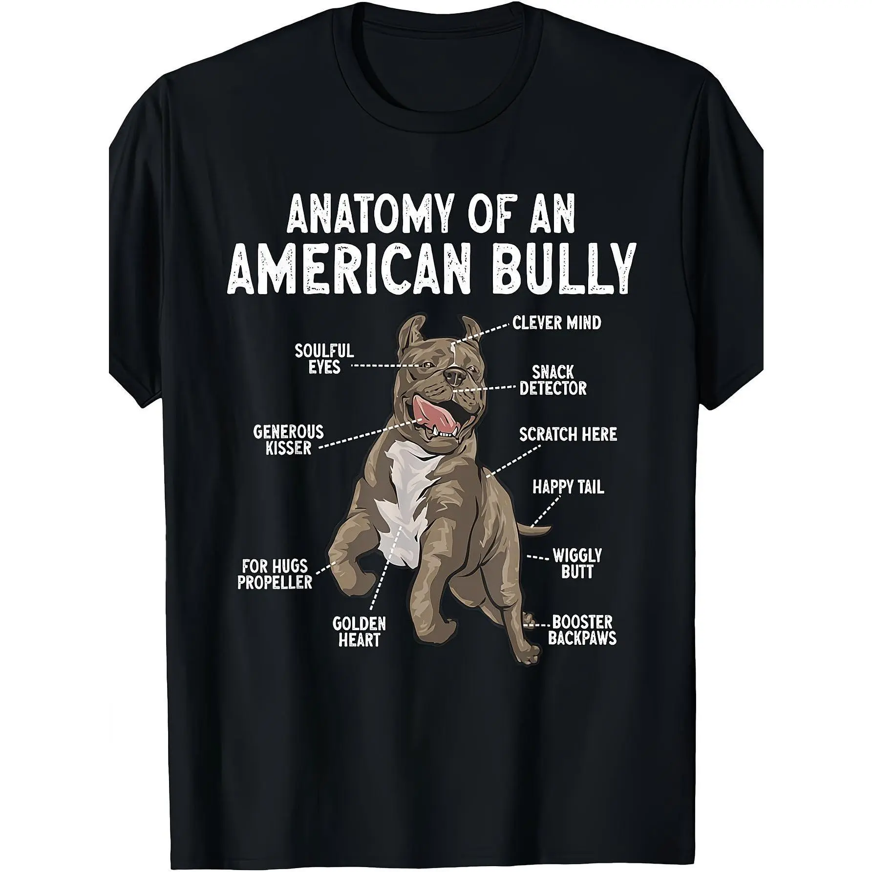 American Bully Dog Anatomy T-Shirt - Retro Bully Breed, Casual Round Neck Tee with American Bully Graphic, Machine Washable Suitable for - Wear for Breeders & Owners