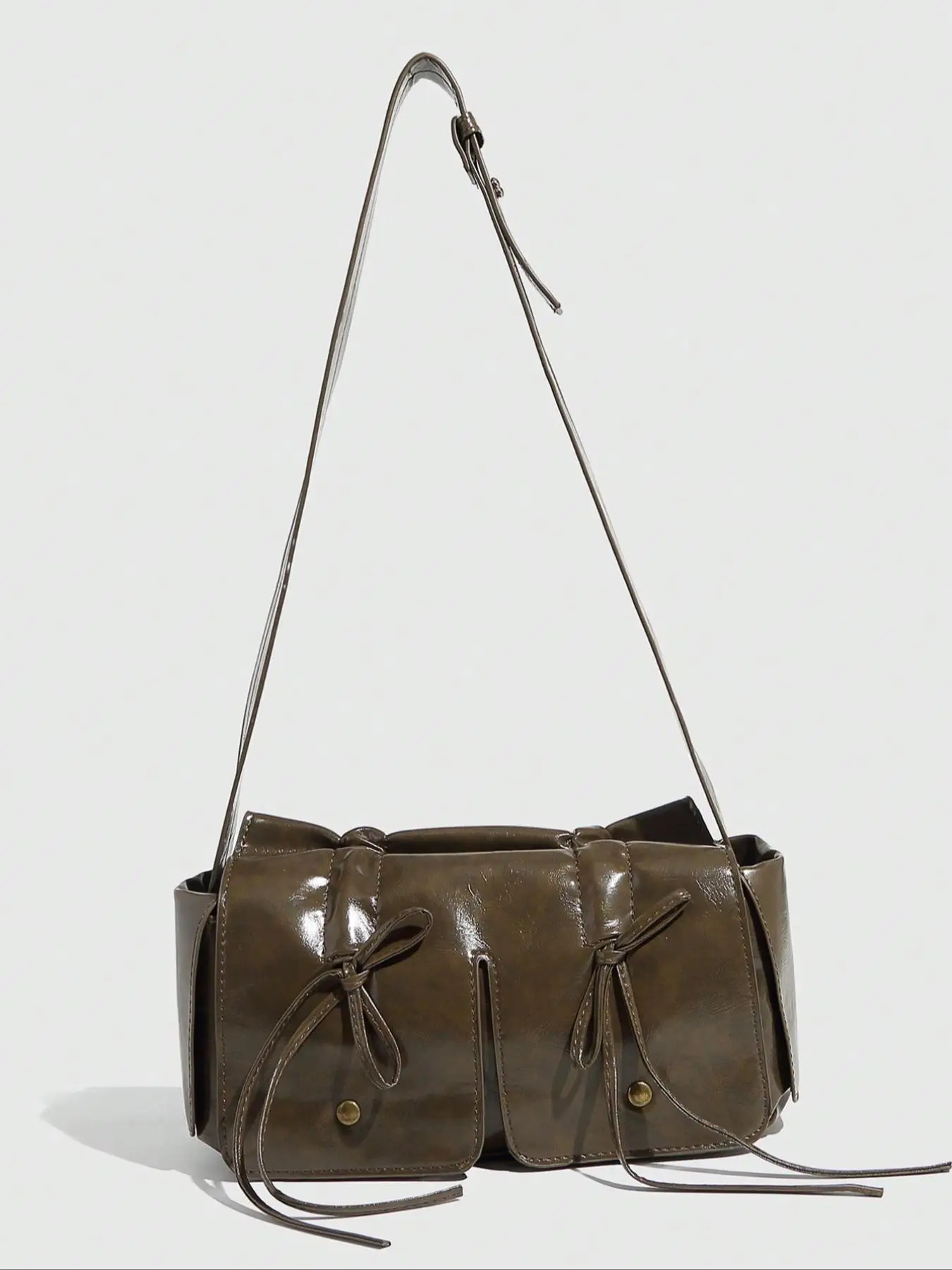 Women's Bowknot Design Ruched Shoulder Bag, Summer Fashionable Plain Color Crossbody Bag with Adjustable Strap, Simple All-match Bag for Daily Used