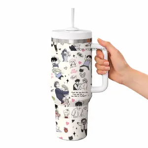 Manhwa BL Novel Tumbler With Handle 40oz, Stainless Steal Leak Proof Keep 12h Icing, Low Tide in Twilight Taeju Jaekyung Jinx Gift For Fans