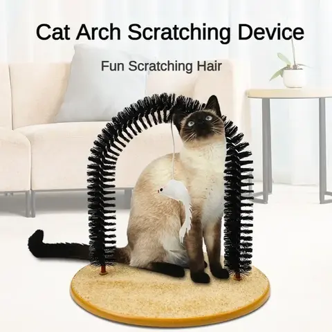 New Cat Interactive Arch Toy - Kitty Self-Grooming Accessory with Removable Brush, Massage Care Belt, and Friction Function