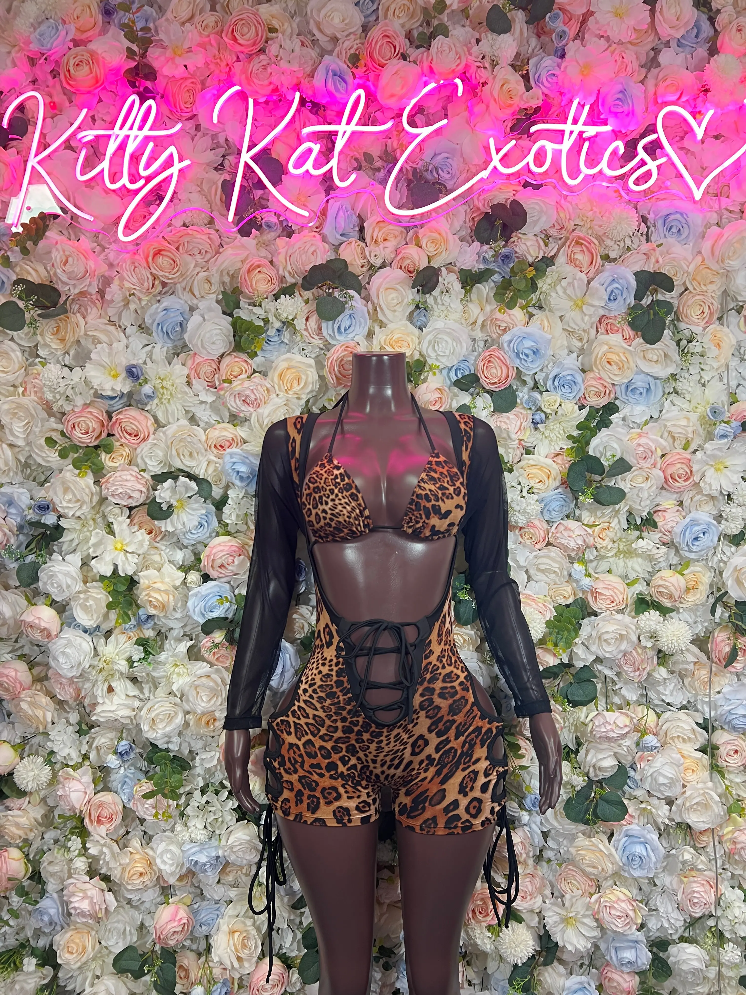 Leopard Print Bottlegirl Bodysuit  - One Piece Bartender Outfit, EDM Dancewear, Party Clubwear