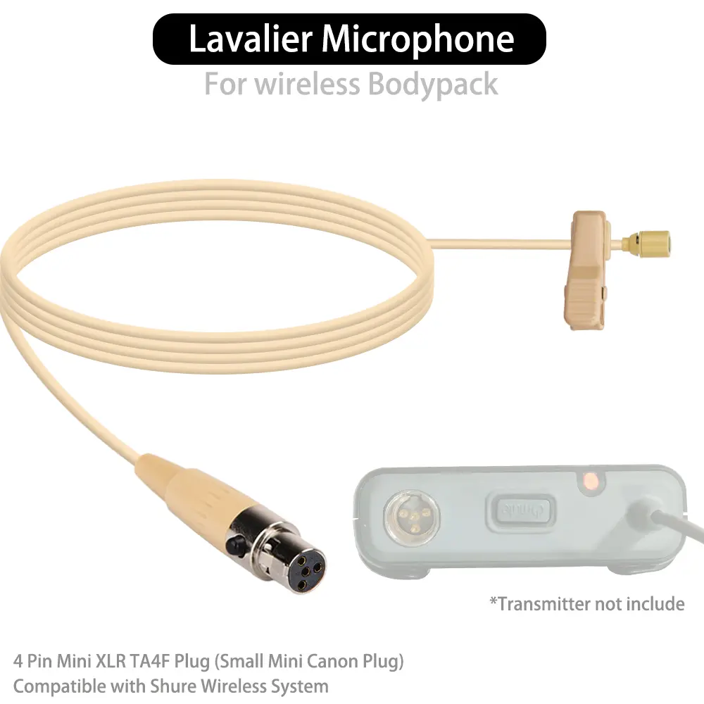 Lavalier Lapel Clip Microphone with Mini 4-Pin XLR For Shure Wireless Transmitter Stage Loudspeakers Amplifier