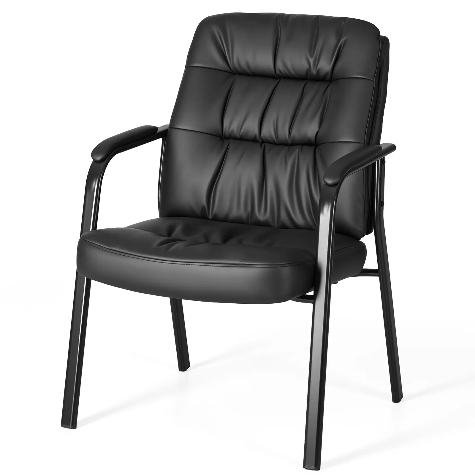 Waiting Room Chairs with Padded Armrests and Sled Base Leather Stationary No Wheels Office Guest Chair for Reception Lobby Home and Meeting Conference