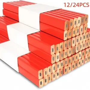 12/24 Flat Building Pencils with Ruler, Wooden Graphite, Woodworking Marking Tool, Drawing Pencil, High-Quality, Smooth Writing, DIY Enthusiasts