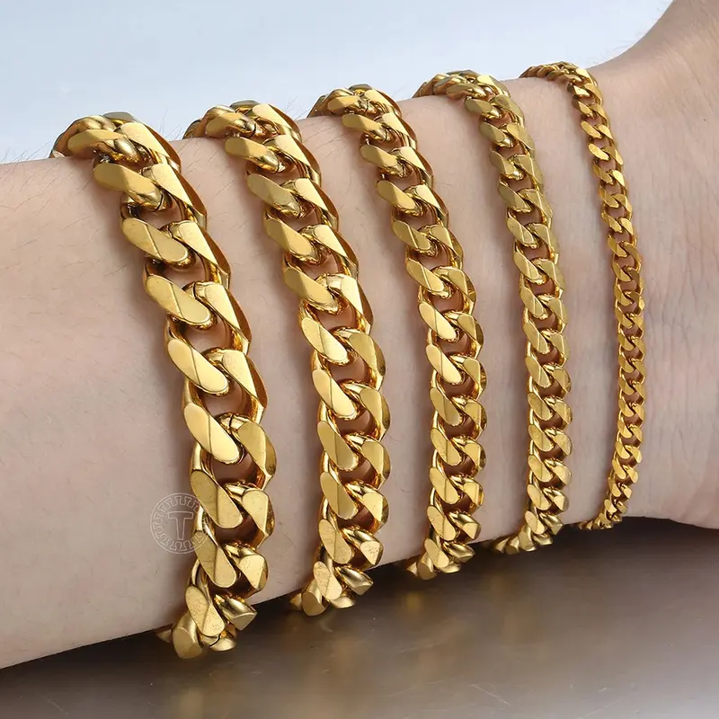 14K Gold Plated Stainless Steel Cuban Curb Chain Necklace Or Bracelet - 3mm To 11mm, Lobster Clasp