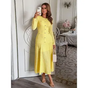 [LTO]Pure Color Elegant Single Button Slim Fit Long Sleeve Dress, Fall Fashion Fitted Plain Design, Basic Women'S Stylish Clothing