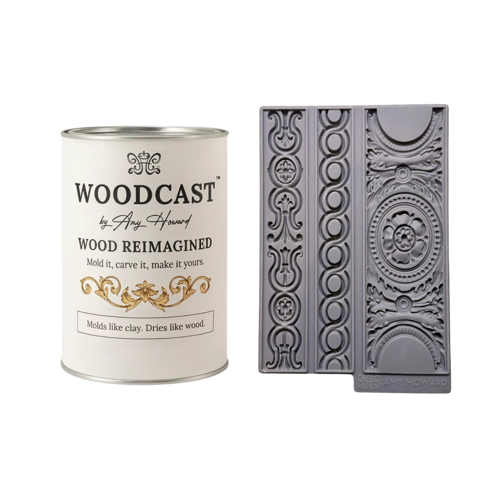 AMY HOWARD AT HOME WoodCast Bundle with Alexandria Decorative Mould – Paintable Wood Repair Compound for Furniture Flips & Cabinet Makeovers