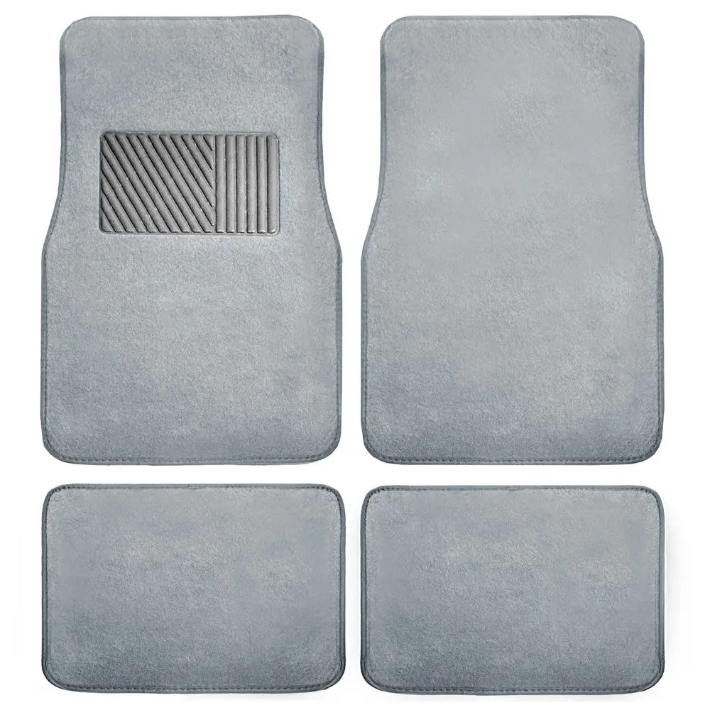 Solid Gray Non-Slip Full Set Car Floor Mats - 2 Sizes (12.5" x 17", Front:26" x 17"), Heavy Duty Heel Pad, Dirt Guard, Automotive Interior Floor Protection, Car Accessory