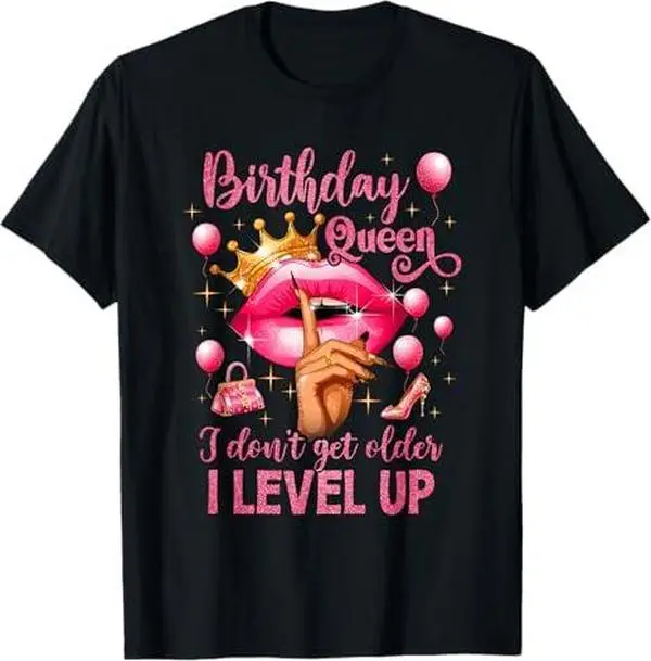 Glamorous Birthday Queen Sparkly High Heel T-Shirt Perfect for Parties Celebrating the Special Day