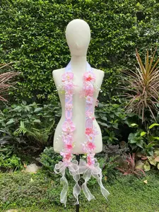 Custom Floral Lei Graduation Stole – Pastel Ribbon & Fabric Flowers, Senior Photo Sash