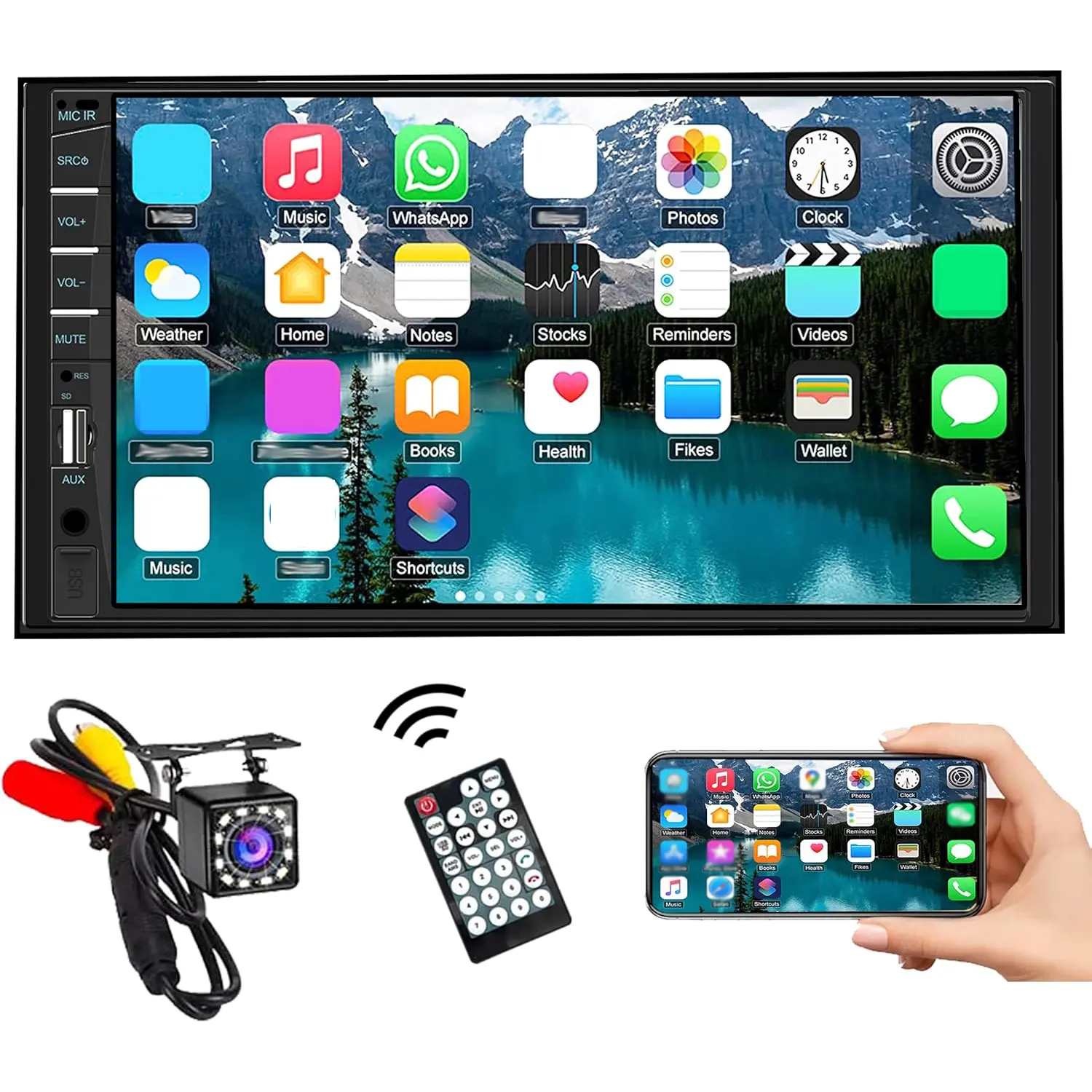 7inch Touchscreen Car Radio with Backup Camera, MirrorLink, SWC, FM/EQ/USB/SD/AUX, Subwoofer Car Stereo Double Din Radio with Bluetooth Car Audio Receivers