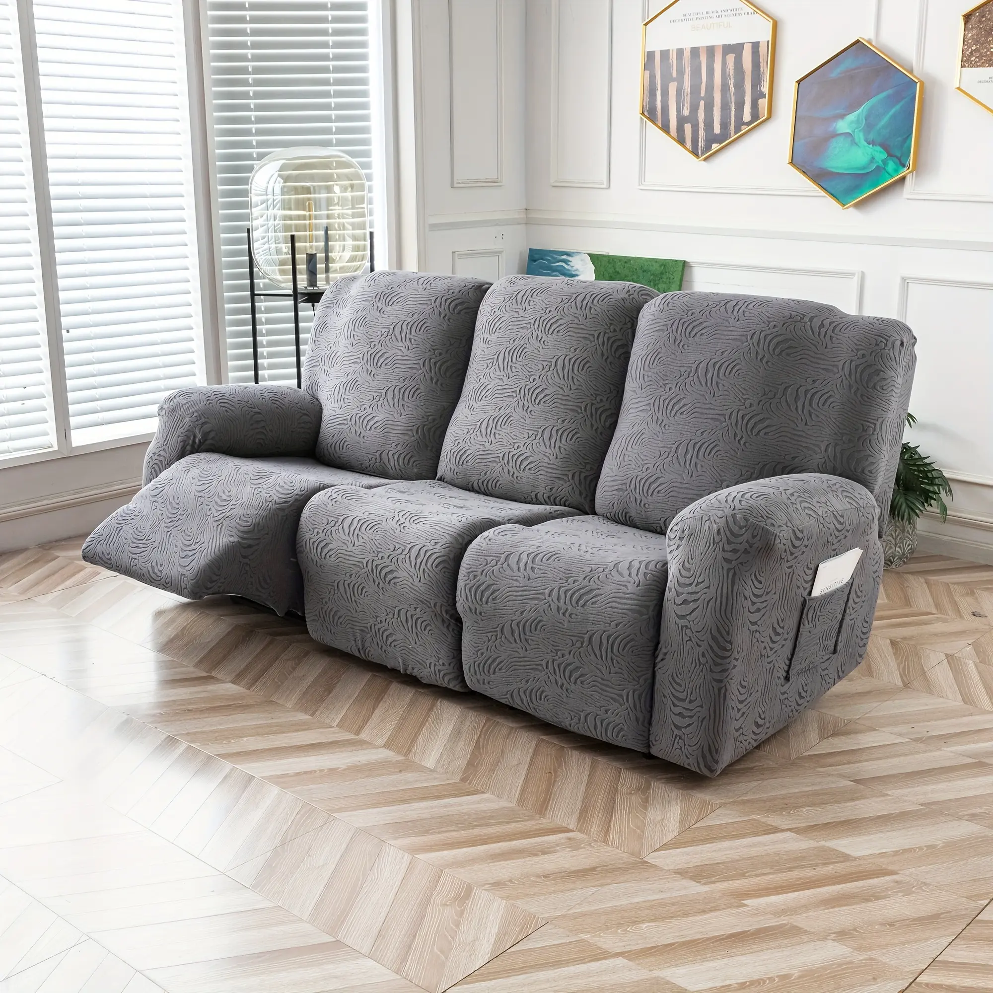 Recliner Sofa Cover, Stretch 3-Seater Slipcover with Pockets & Straps, Washable Furniture Protector for Reclining Couches | Soft, Pet-Friendly