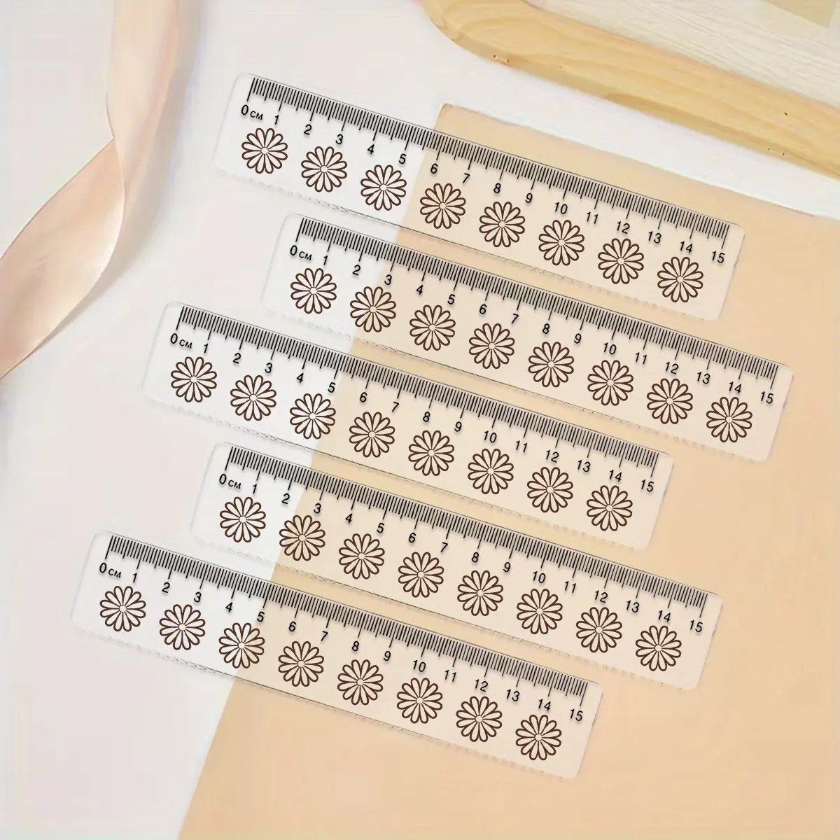 10pcs Wavy lines Colorful Plastic Floral Rulers 15cm, Vibrant Flower Designs for Office, Durable & Easy to Read, Ideal for Measuring and Decorating, Plastic Rulers