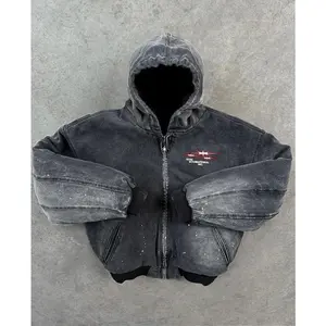 Vintage Washed Jacket Y2K Zipper Hoodie Men's Rock Hip Hop Retro Embroidered Hoodie Sportswear Zipper Jacket CoatGift