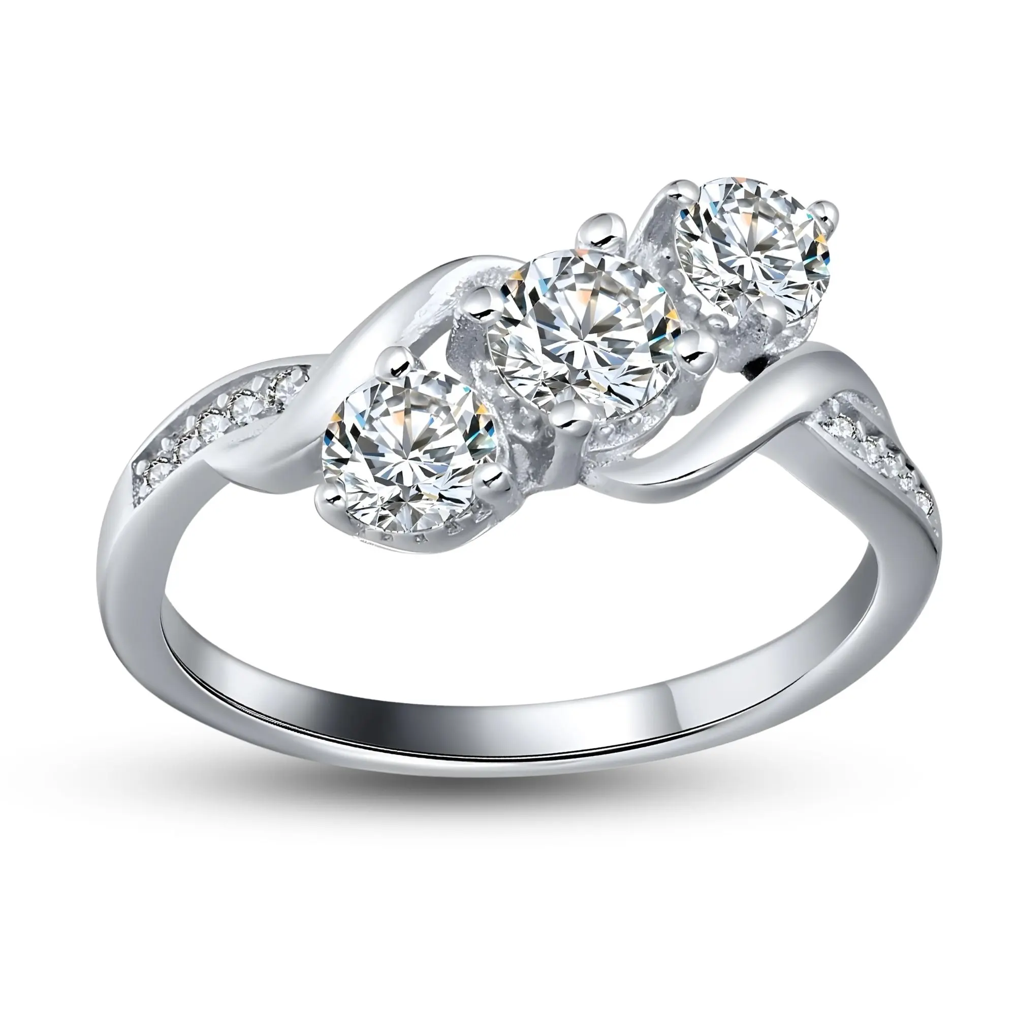 Lydia 3 Stone Engagement Ring for Women, Sterling Silver by Ginger Lyne