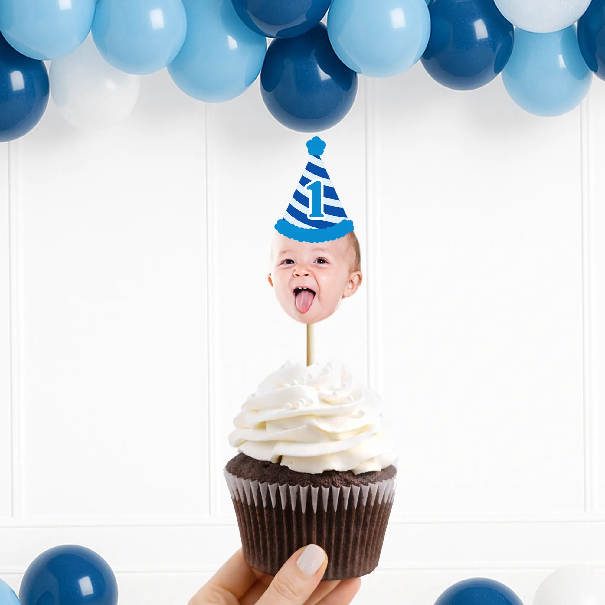 Face Cupcake Toppers with Birthday Hat