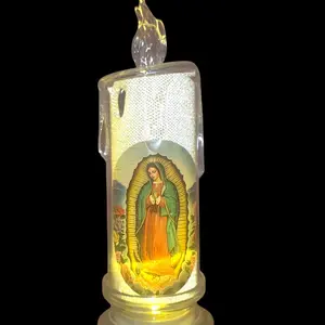 7 1/4" Tall Light Up LED Divine Mercy Misericordia Religious Candle Set of 1 with Illuminated Design
