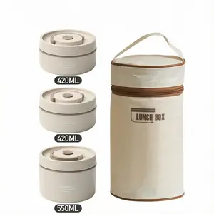 Premium Insulated Lunch Box Set with 3 Stainless Steel Bowls 420ML & 550ML, Insulated Bag Sealed, Microwave Safe for School Office Outdoor Camping