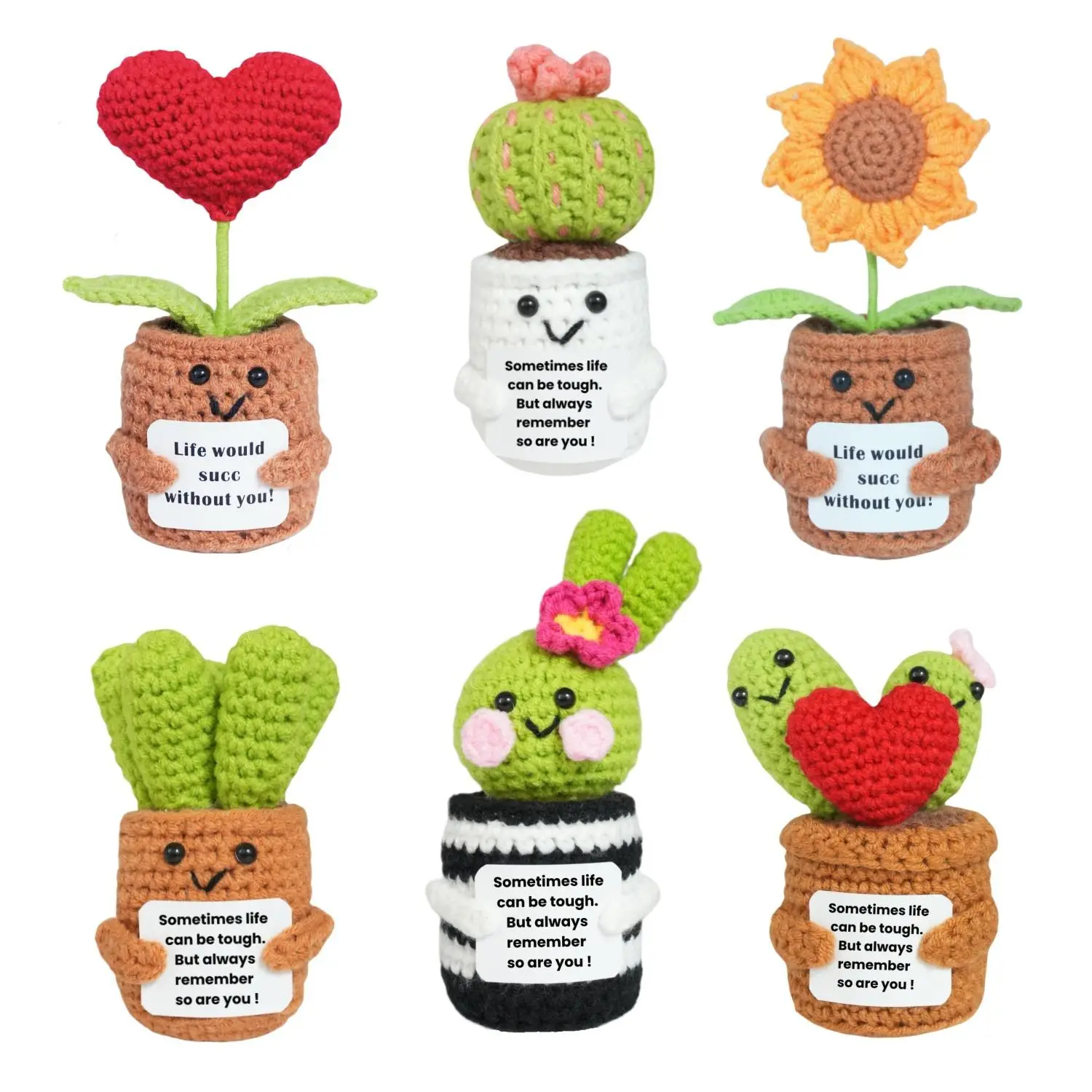 Positive Crochet Potted Plant, Creative Knitted Potted Plant, Mini Cute Emotional Support Succulent, Positive Life Doll Ornament, Gift for Friends, Ch