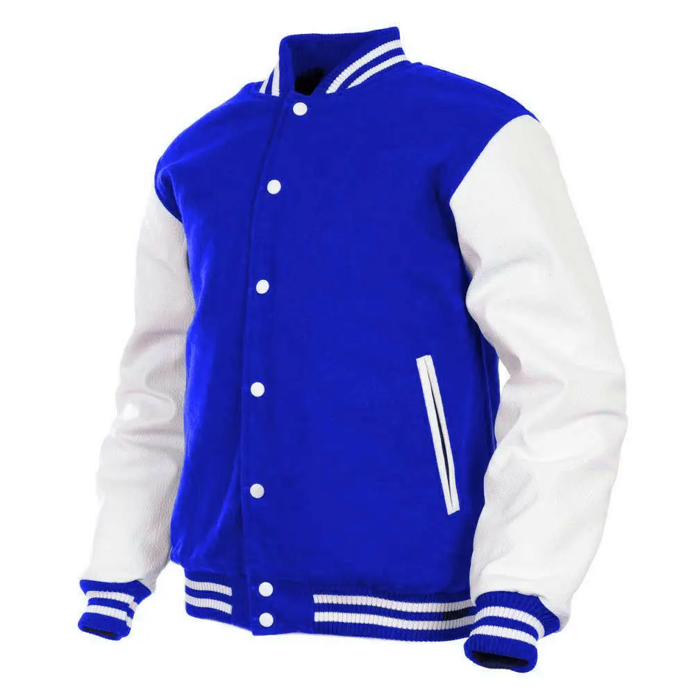 Deckra Women's Letterman Varsity Jacket - Wool Blend & Genuine Leather Baseball Coat with Embroidery, Buttons, Pockets, Polyester | Blue & White Sporty Chic Outdoor Clothes, Tops, Outdoor Wear, Long Sleeve, Baseball Jacket, Multi-Size, Casual