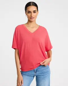 Express Relaxed Crepe V-Neck Short Sleeve Sweater