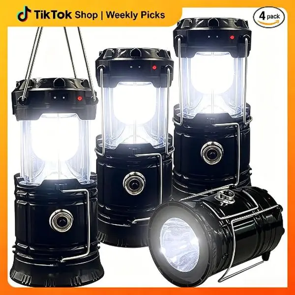 4-Pack Collapsible Portable LED Camping Lantern Lightweight Waterproof Solar USB Rechargeable LED Flashlight Survival Kits for Indoor Outdoor Home Emergency Light Power Outages Hiking，Perfect for Power Outages, Hiking, Campsites, Emergencies