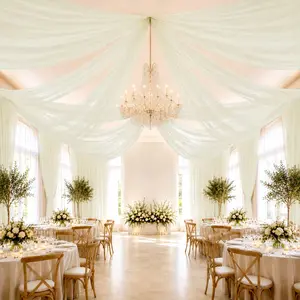 Ivory Sheer Ceiling Drape – 10ft x 32ft Extra Long Drapery Panel for Wedding Canopy, Backdrop & Reception Décor