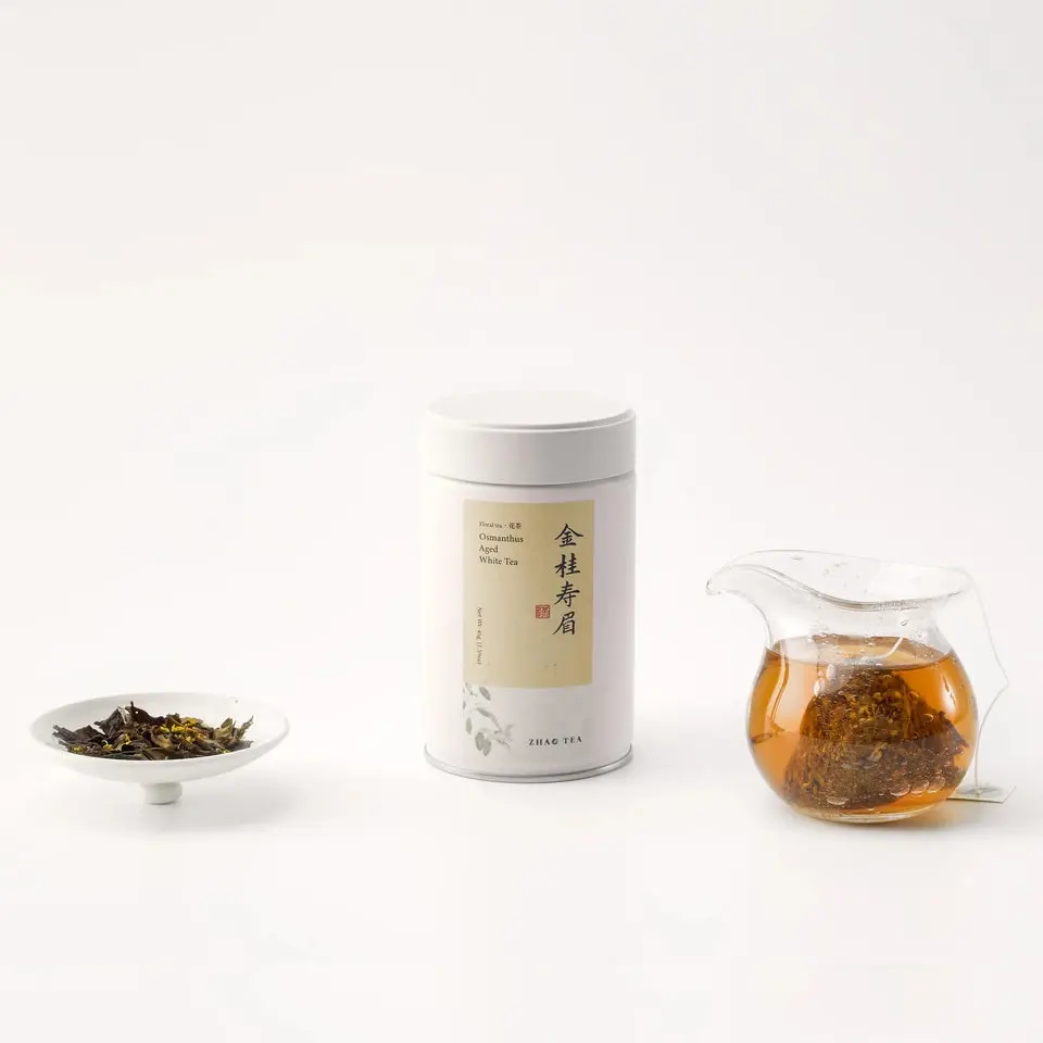 Organic High Mountain White Peony-Zhu Sha Osmanthus Aged White Tea Bags, Sugar-Free Herbal Tea Blend, No Artificial Flavors, Re-Steepable, Calm-Promoting Aromatic Beverage, 1.59oz (45g, 15 Triangular Bags), Te