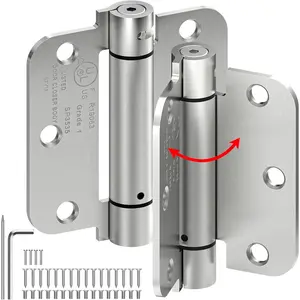 Self Closing Door Hinges, Spring Loaded Door Hinges, Adjustable Tension for Exterior,Garage, Front Back Door,Left Right Hand Door, 5/8'' Radius Corners,UL Listed,Brushed Nickel