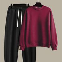 Black pants burgundy sweater