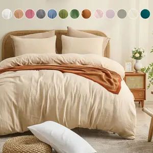 Bedlifes Muslin Duvet Cover Set- 100% Organic Cotton, Soft Textured Gauze Weave Comforter Cover for Breathable All-Season with Zipper Closure - 3 Piece Set