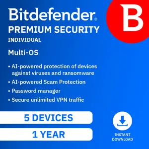 Bitdefender Premium Security Family - New range | 5 devices | 1 year | PC/Mac/iOS/Android