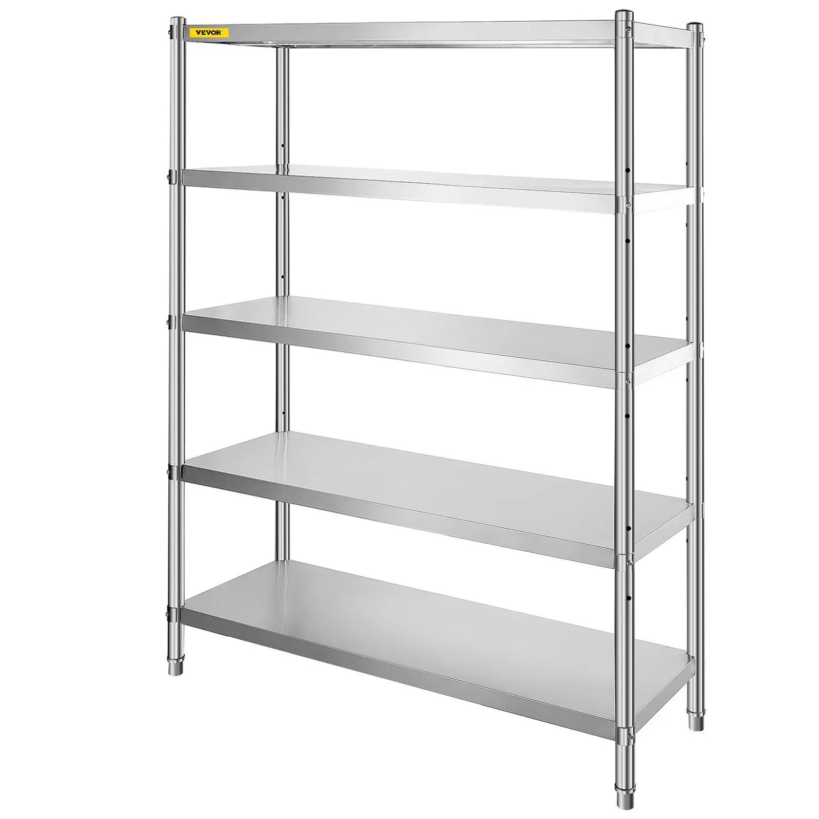 VEVOR Rectangular Stainless Steel Stackable Modular Standing Shelf Unit, 48x18.5in 5-Tier Adjustable Heavy-Duty Rack, 330lb Per Shelf Organizer for Kitchen, Garage Storage, Commercial Grade, Stackable Modular Standing Shelf Units