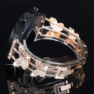 Women's Rhinestone Metal Watch Band for Samsung Galaxy Watch Series, Huawei Gt, Xiaomi Smartwatch, 20/22mm Butterfly Buckle Strap