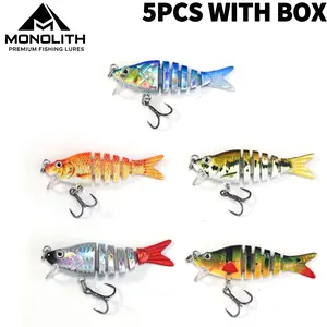 [Free shiping]FishingLures 5 Pcs Set Multi Jointed Lures Easy Catch 3D Realistic Eyes ABS Material 6 Segments for Bass Trout Walleye Hard Metal Ultra Sharp Treble Hooks Lifelike Swimbait Fishing Baits Hard Bait for Fresh&Saltwater Equipment for Beginners